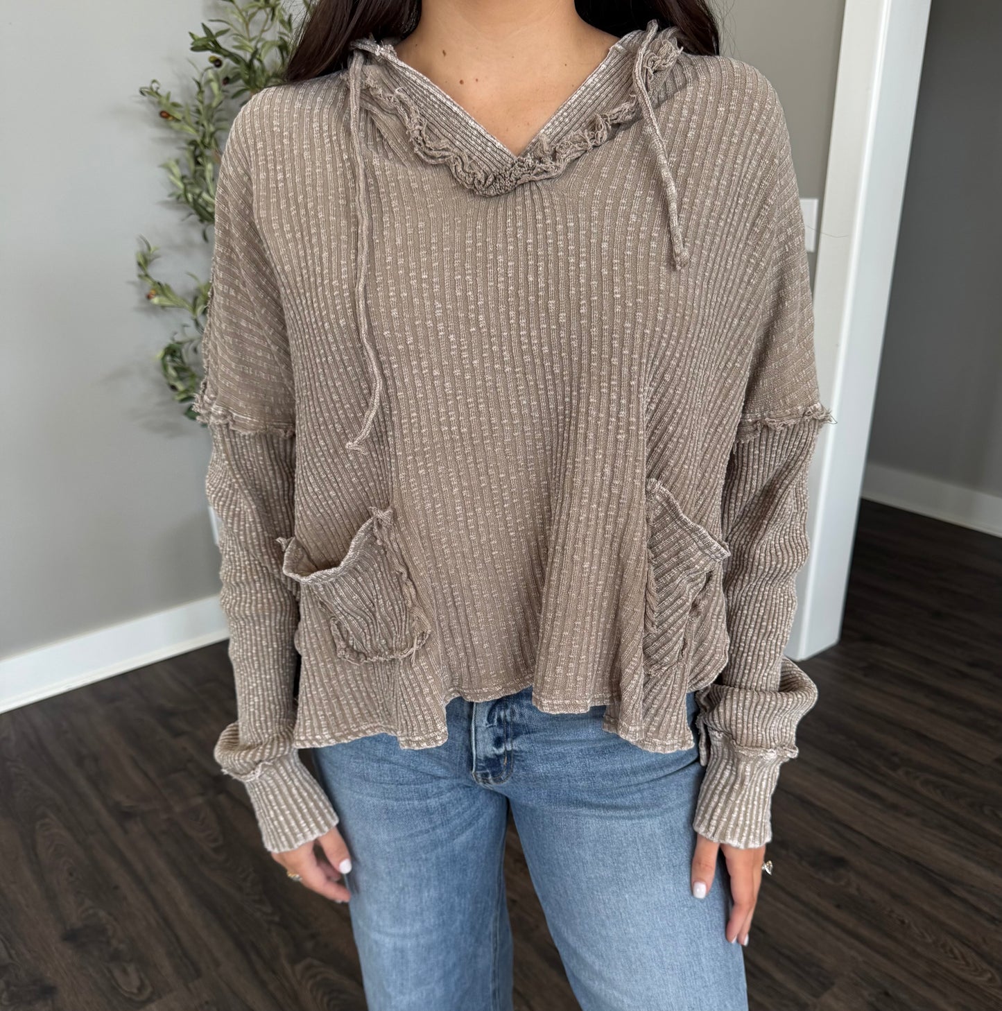 Waffle Knit Hooded Top