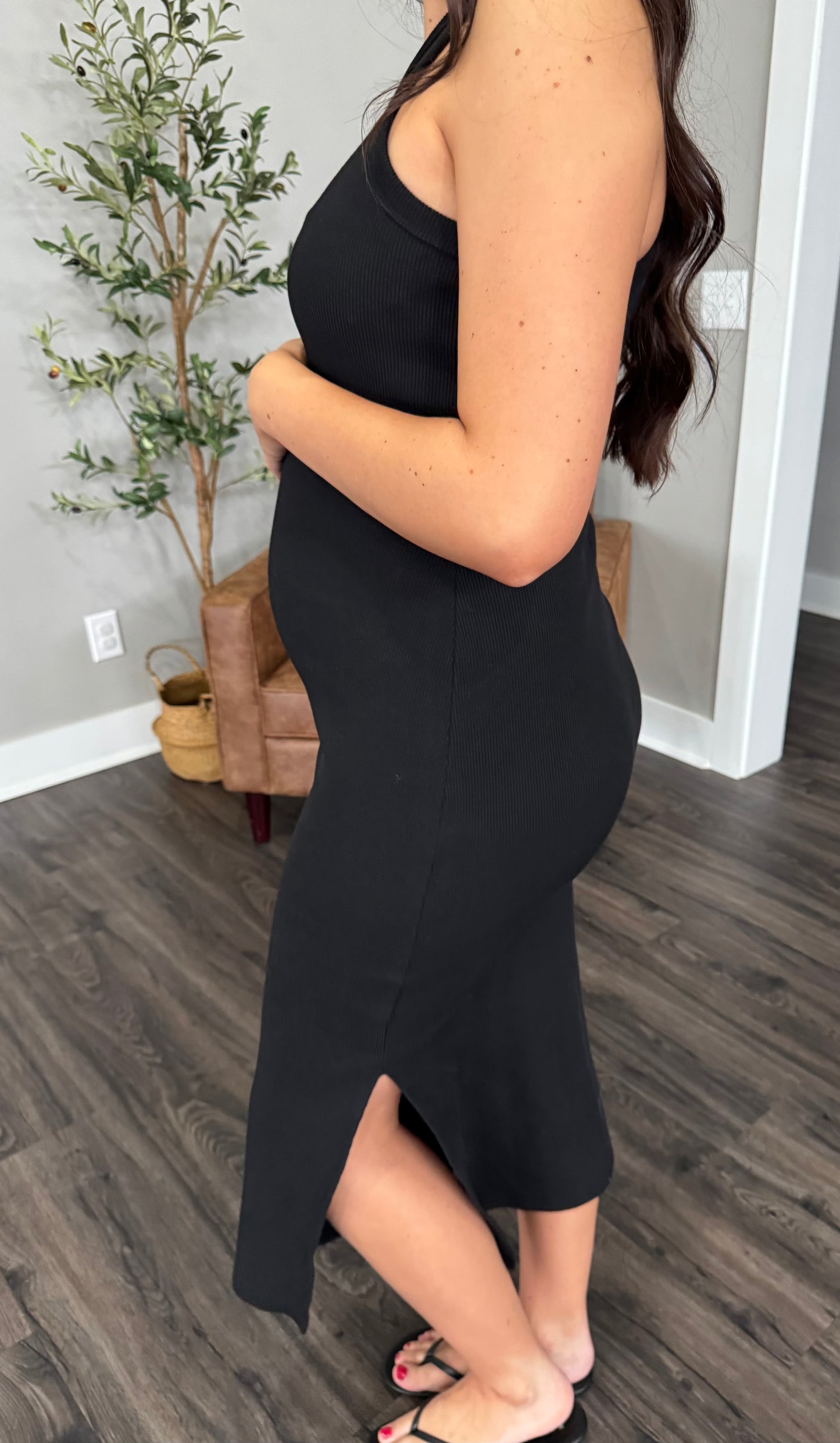 Staple Ribbed Bodycon Midi Dress - Black