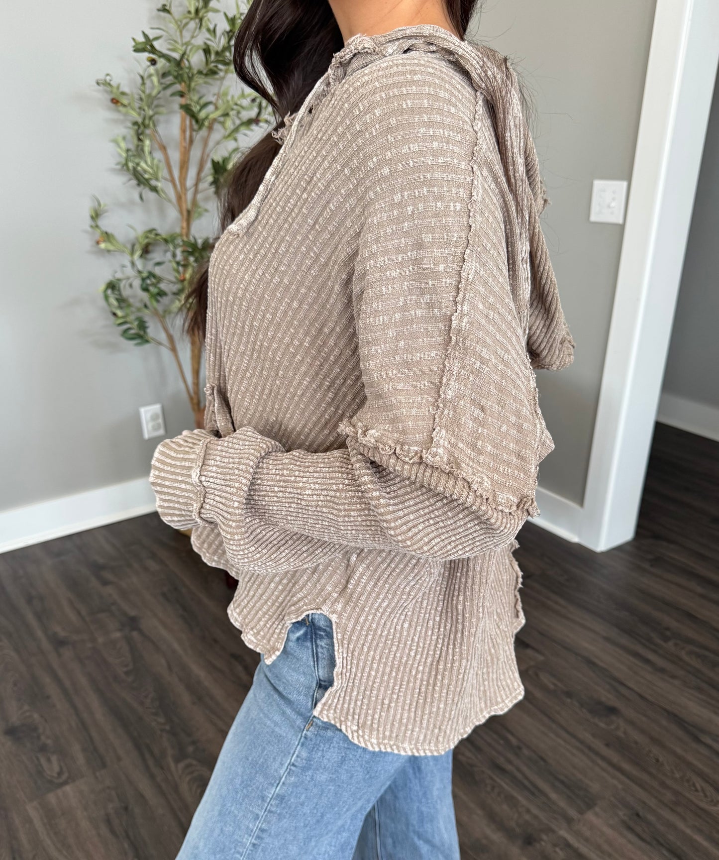 Waffle Knit Hooded Top