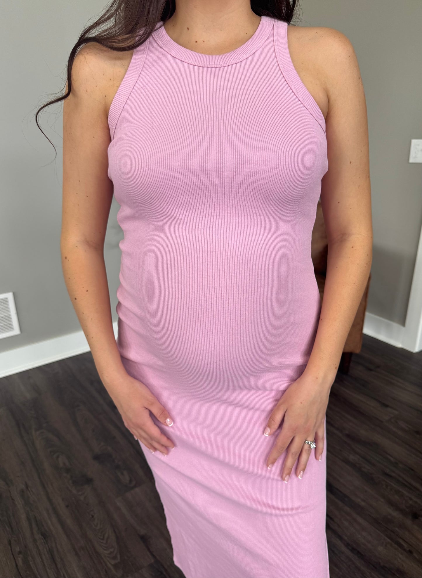 Staple Ribbed Bodycon Midi Dress - Pink Lavender
