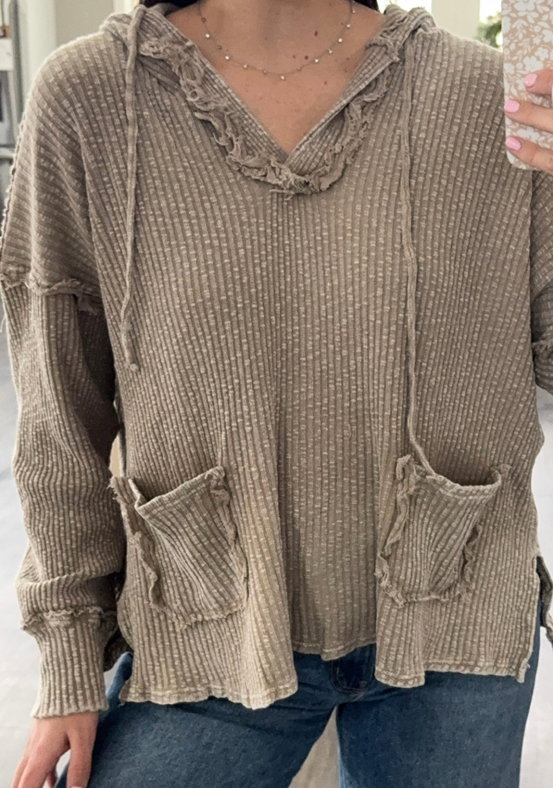 Waffle Knit Hooded Top