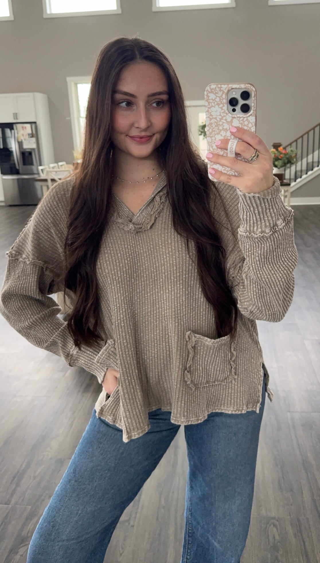 Waffle Knit Hooded Top