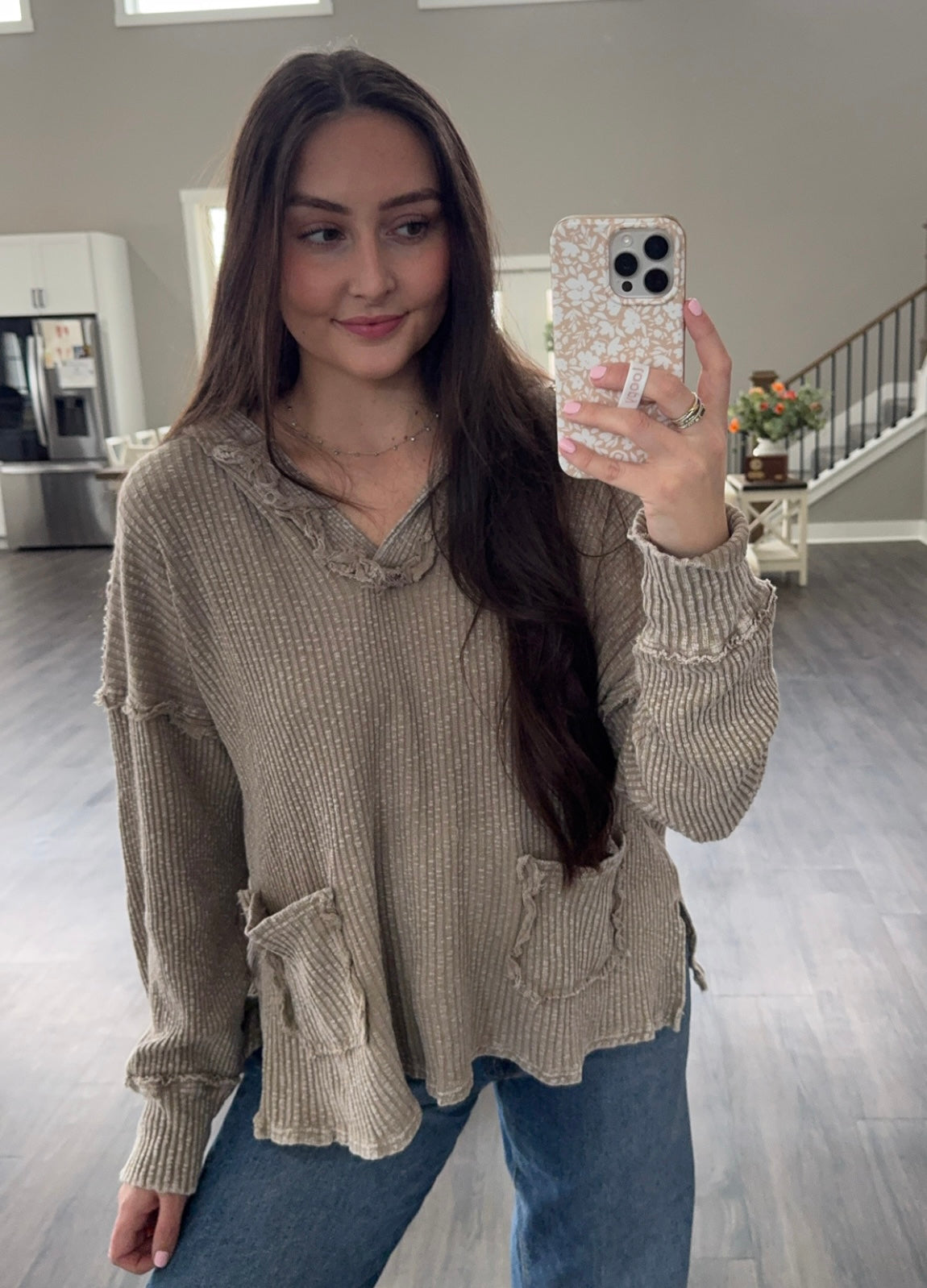 Waffle Knit Hooded Top