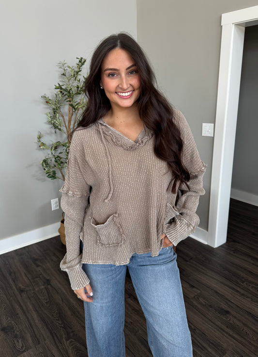 Waffle Knit Hooded Top