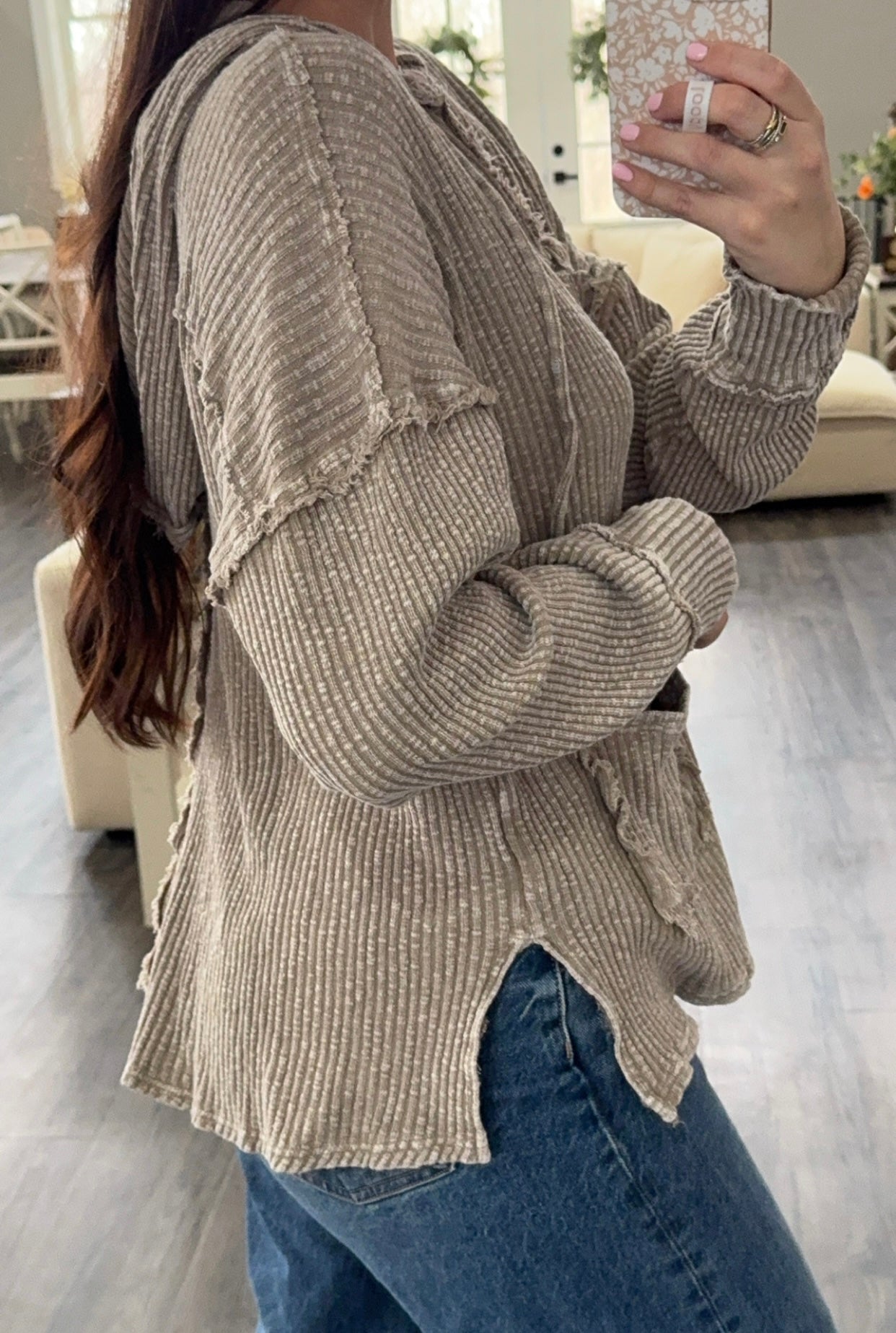 Waffle Knit Hooded Top